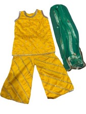 Pakistani Girls Yellow 3PC Eid Dress 2T-4T Silk Suit Sharara Dupatta Party Wear