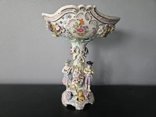 Vtg Carl Thieme Dresden German Porcelain Centerpiece Compote Reticulated Read