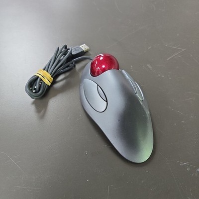 Logitech Trackman Marble Mouse Gray Red Wired USB Trackball T-BC21 Missing Pad