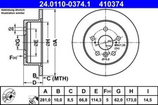 2x Bremsscheibe voll 24.0110-0374.1 ATE für TOYOTA AVALON Stufenheck