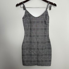 Windsor Women's Black + White Plaid Spaghetti Strap Mini Dress Size XS / S