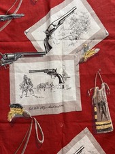 1950s Wells Fargo American Printed Cotton Curtain Colt Revolvers 118cm By 117cm