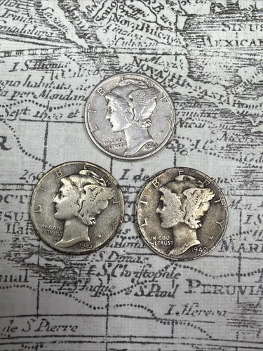 Lot of 3 Mercury Dimes 1940D, 1941, 1944D - F-VF EXACT coins pictured -MD13
