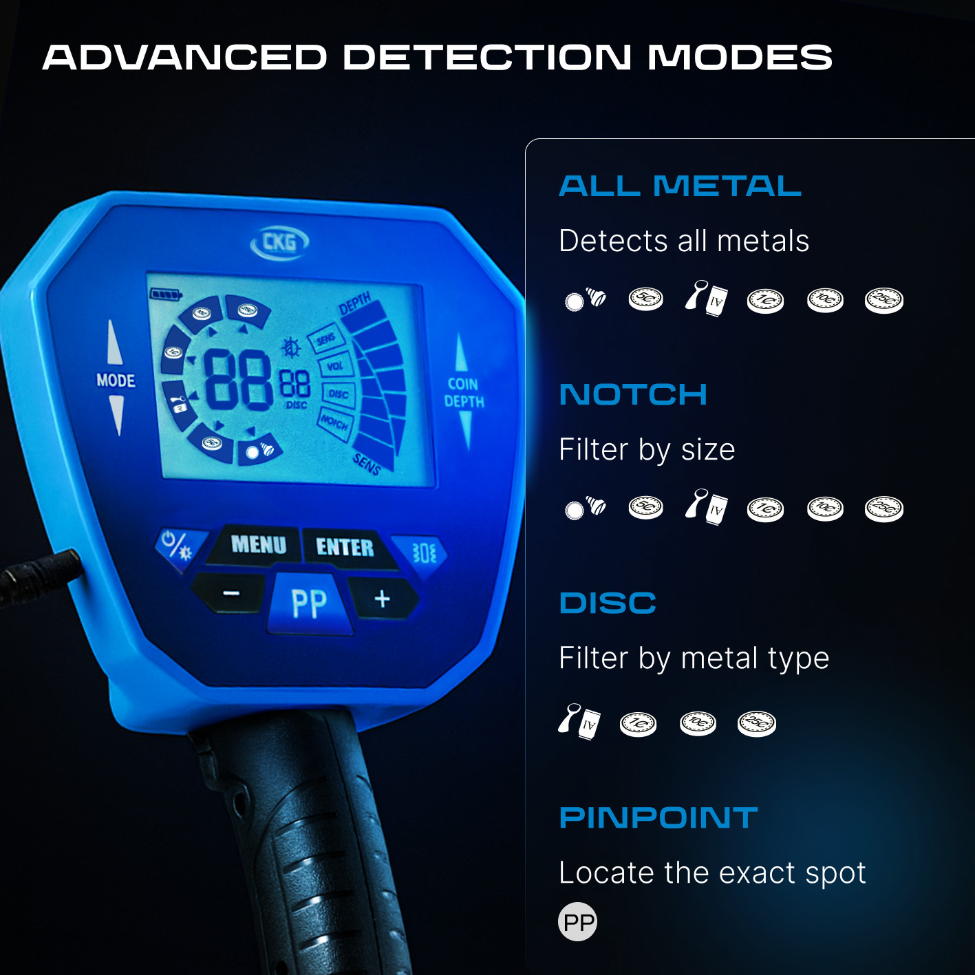 CKG Metal Detector for Adults Starter Kit Treasure Hunting 10 Waterproof Coil