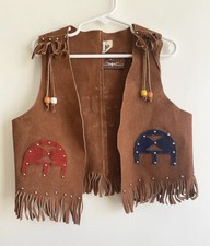 Vintage Red River Neiman Marcus Leather Fringe Vest Boys M Cowboy Costume
