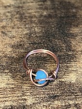 Handmade Copper Wire Wrapped Ring Size 8 Glass Bead Blue