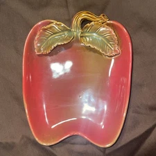Vintage Red Autumn Apple Shaped Spoon Rest or Plate, Trinket or Soap Dish