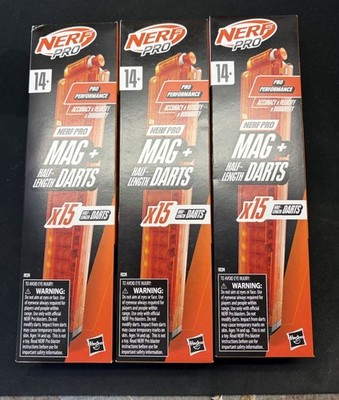 Nerf Pro Mag with 15 Half-Length Darts Mag plus Refills Set Of (3) New