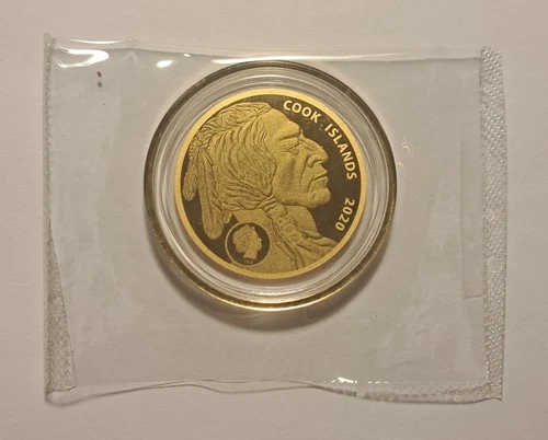 2020 COOK ISLANDS $5 BUFFALO INDIAN HEAD 200 MG .9999 GOLD ULTRA THIN COIN