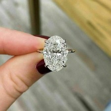 5ct Oval Cut VVS1 Lab-Created Diamond Solitaire Wedding 14K White Gold FN Ring