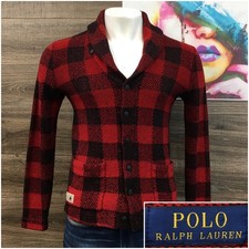 Polo Ralph Lauren Men's Size Small Buffalo Plaid Shawl Collar Cardigan Sweater