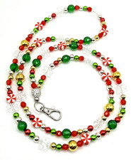 Christmas Theme: Snowflakes/Red/Green/Gold/Silver 36" Beaded ID Badge Lanyard