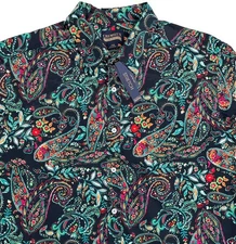 Men's CREMIEUX S/S Shirt 2XB Black Green Multicolor Paisley Print NEW NICE
