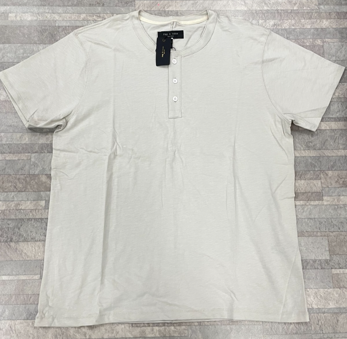 NWT $128 Rag&Bone Classic Slub Jersey Short Sleeve Henley In Luna Rock Size: XXL
