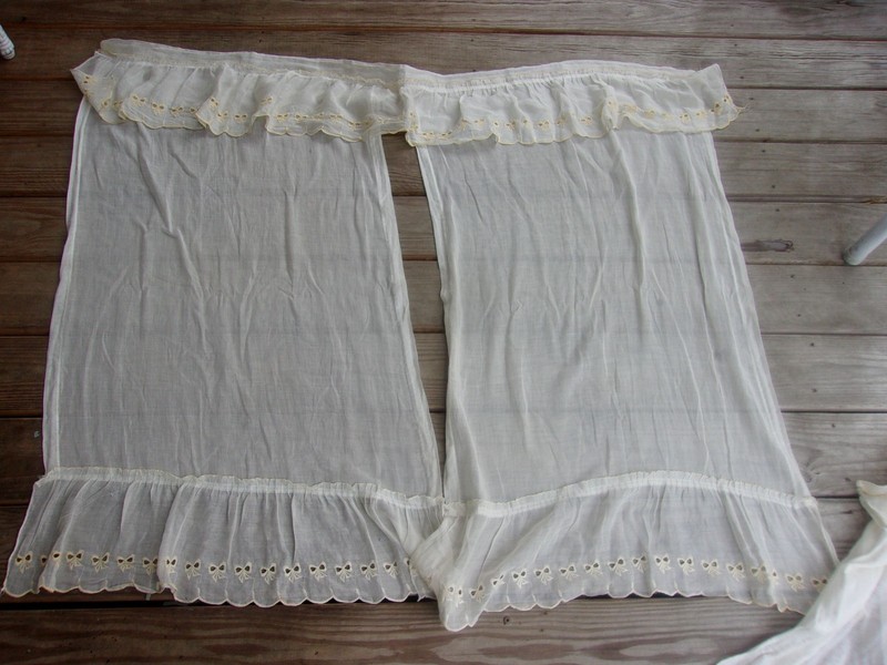 2 Pair of Vintage Gauze Curtains.  Yellow Bows.