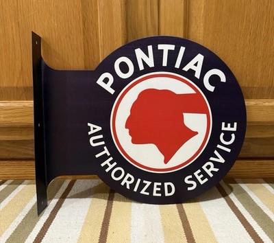Pontiac Authorized Service Flange Sign Double Sided Vintage Style Wall Decor
