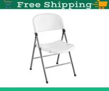 4-Table Seating White Contoured Injection Molded Folding Chair Gray Frame