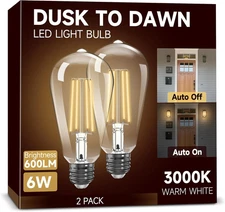 Dusk to Dawn Light Bulbs: Outdoor Light Bulbs, 6W Equivalent 60W Edison Bulbs, 3