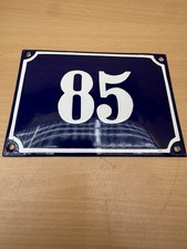 ALTE EMAIL EMAILLE Emailleschild Emailschild  HAUSNUMMER 85 BLAU/WEISS 20 x 14 