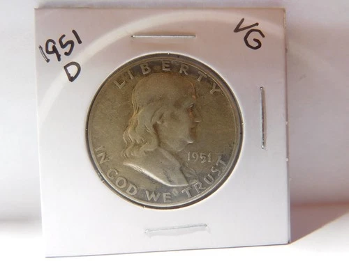 1951 D Franklin Half Dollar - Very Good Circulated Condition - 90% Silver