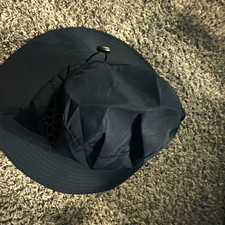 Black Wide Brim Boonie Sun Hat w/ Mesh Vents, Drawcord Chin Toggle Polyester