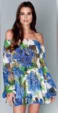 Show Me Your Mumu Women's Floral Puffed Sleeves Sheer Mini Dress Size S