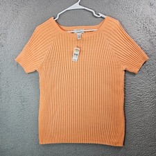 $38 NEW Vintage Talbots Knit Top Women XL Stretch Orange Short Sleeve USA Made
