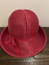 Vintage Adolfo II Red Straw Dome Hat Split Crown Bow Detail Paris New York