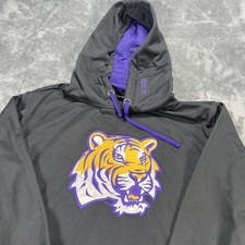 LSU Tigers Hoodie Mens Medium Purple Embroidered Mascot Logo Campus Fleece Team