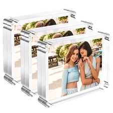 5x7 inch Acrylic Magnetic Picture Frame 3 Pack with 10 10mm Thick Block, Clea...