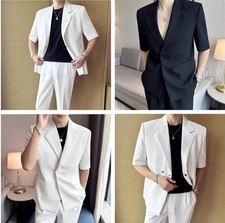 Summer Men Business Suit One Button Blazer Half-Sleeve Party Jacket Casual Coats