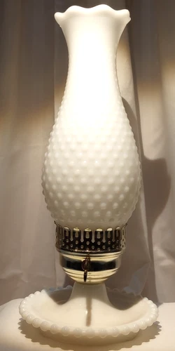 Vintage Hobnail Milk Glass Electric Table Lamp, 13.5  Tall 6  Wide Base
