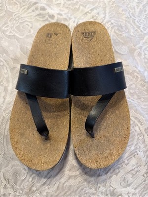 Reef Cushion Sol Hi platform sandals black vegan leather straps US10/EU41 Boho