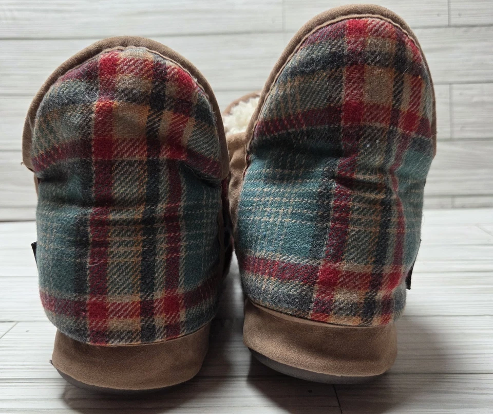 MUK LUKS Womens Bootie Slippers Sz Large 9-10 Floral Cross-stitch Knit Tassels  - Image 4 of 4