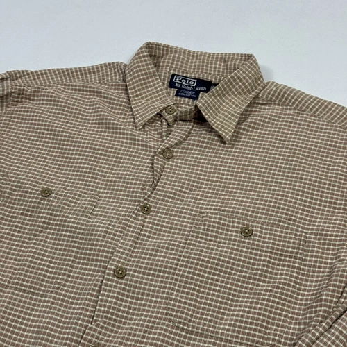 Polo Ralph Lauren Collier Work Shirt Plaid Double Pocket Brown Tan Men's Large
