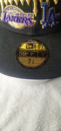New Era 59Fifty Co Champions LA Lakers Dodgers 2020 7 5/8 Fitted Hat Black Cap - Picture 3 of 12