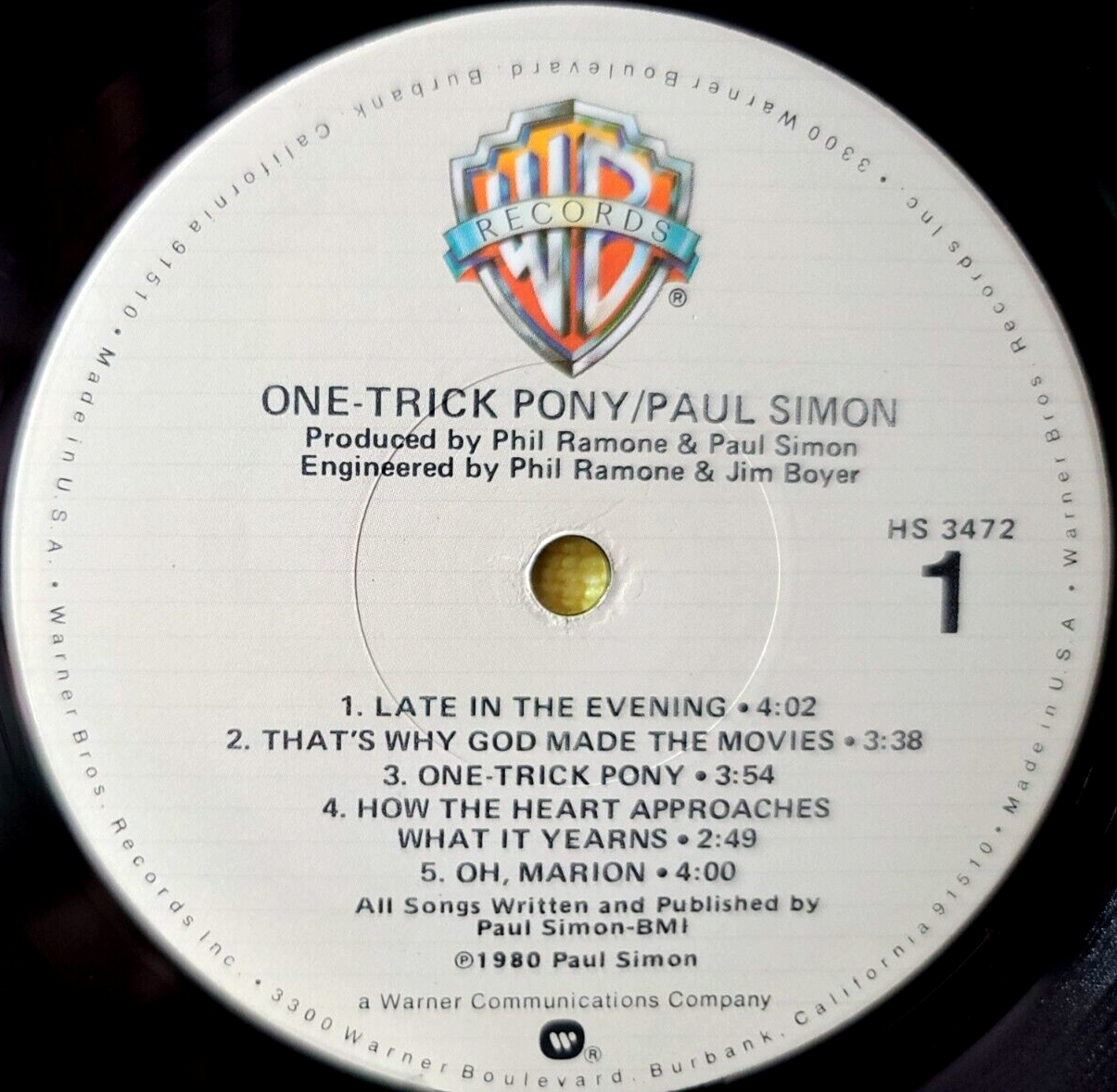 Paul Simon “One Trick Pony” LP 1980 Warner Bros HS 3472 (VINYL NM JACKET EX)