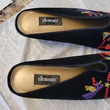 Ellemenno Slides Mules Heels Pointed Toe Studded Embroidered size  8.5 Prancer
