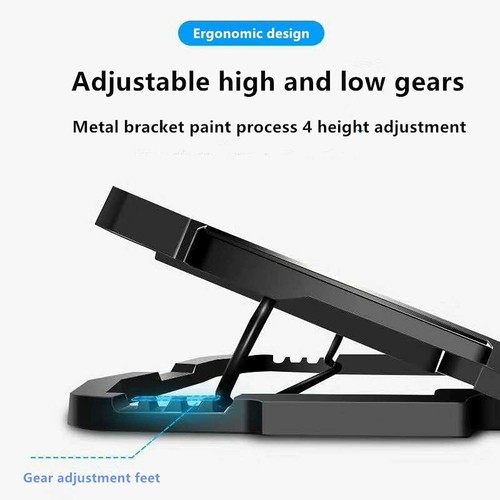 Dual USB Laptop Cooling Pad LED Radiator USB 5Fans Cooler Stand Game PC Notebook - Picture 8 of 17