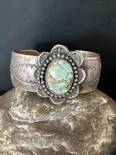 Men Blue Turquoise 8 Navajo Sterling Silver XL Cuff Bracelet 15855