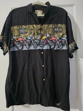 Vtg Paradise Found Hawaiian Shirt Large Black Motorcycle Saloon Honolulu Biker