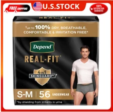 Depend Real Fit Incontinence Underwear for Men, Small/Medium, Grey, 56 Count