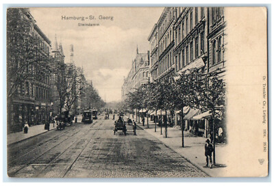 c1905 Road Scene Hamburg-St. Georg Steindamm Unposted Vintage Postcard