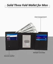 Leatherboss Genuine Leather Men's Trifold Wallet With Gift Box, Black