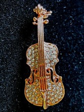 Fiddle Brooch pin clear rhinestones Rose gold tone 2"x .75" Mothers Day Gift #2