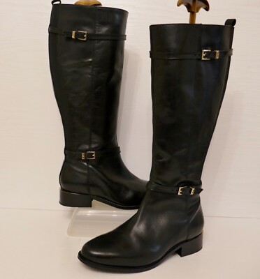 DUNE,LONDON TOP BLACK LEATHER ELASTICATED KNEE HIGH RIDING BOOTS UK WF  UK
