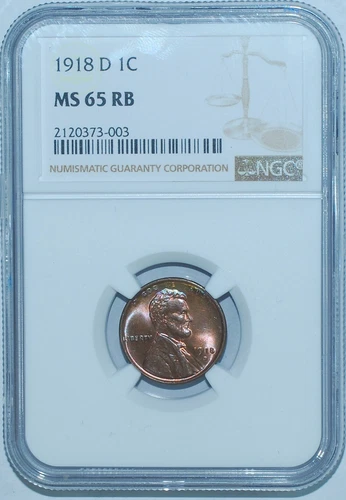1918 D NGC MS65RB Red and Brown Lincoln Wheat Cent