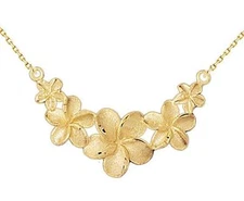 New 14k Yellow Gold Plumeria Flower Necklace