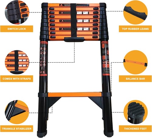 TNGAMFGT Telescoping Ladders, 3.9M Aluminum Extension Ladder, Heavy Duty 330lbs - Picture 3 of 6