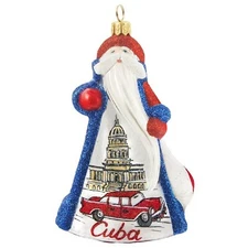 Glitterazzi Cuba Cuban Santa Polish Glass Christmas Tree Ornament Decoration New